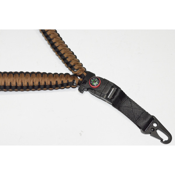 Paracord Rifle Sling With Compass, Flint, Striker Coyote/Black