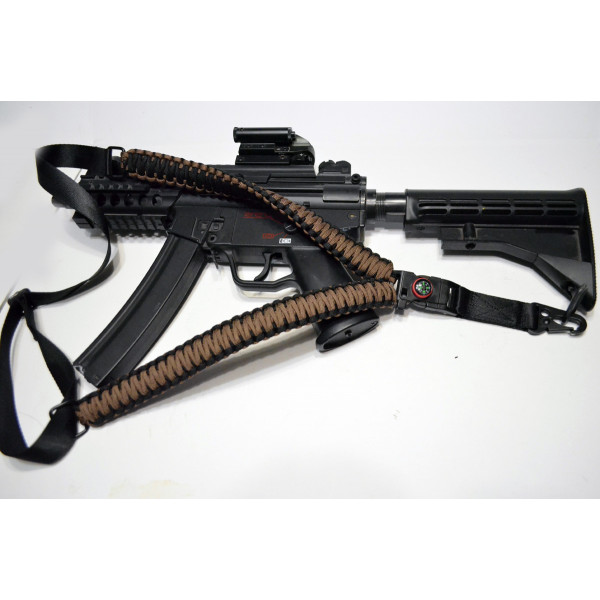 Paracord Rifle Sling With Compass Flint Striker Dark Earth Acid