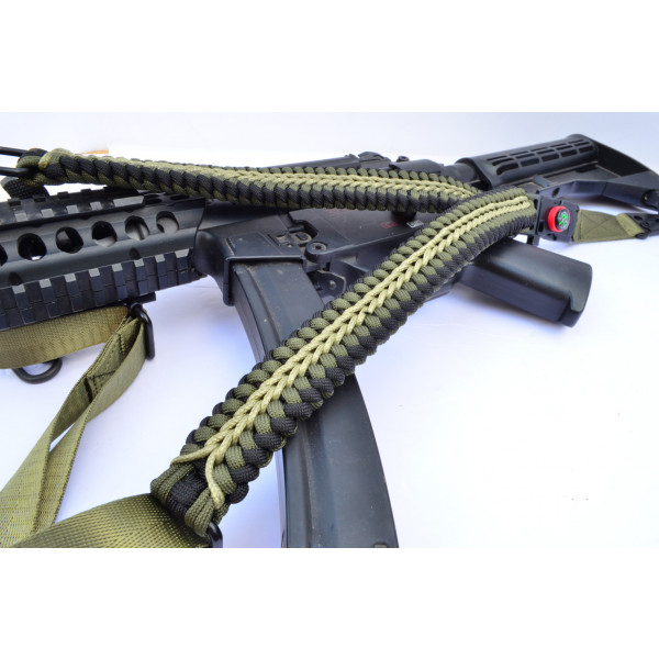 Tactical 550 Paracord Rifle Gun Shotgun Sling 1 Point Compass & Flint GREEN CAMO 