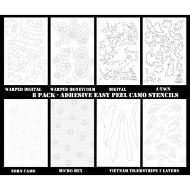 8 DESIGN COMBO Camouflage Easy Peel Spray duracoat Camo Gun Painting Stencils