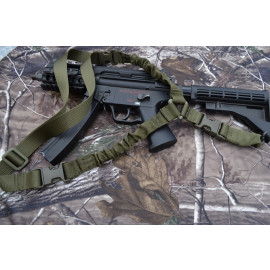 Single Point Bungee Rifle / Shotgun Sling with QD & Clasp covers (GREEN)