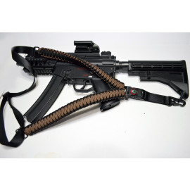 DARK EARTH - Paracord Single Point Tactical Rifle Sling with compass, flint, whistle buckle. 