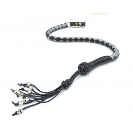 PU Leather Motorcycle Whip Get Back whip 1" Ball & Skulls 36" GRAY / BLACK