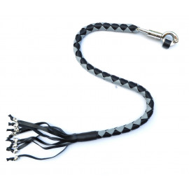 PU Leather Motorcycle Whip Get Back whip with Skull Tassles 36" GRAY / BLACK