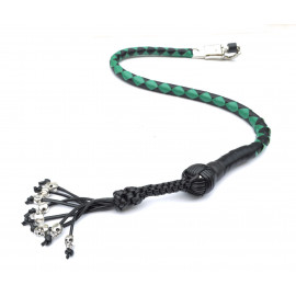 PU Leather Motorcycle Whip Get Back whip 1" Ball & Skulls 36" GREEN / BLACK