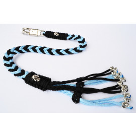 Paracord Motorcycle Biker Whip Get Back whip Metal Skulls 36" POWDER BLUE BLACK