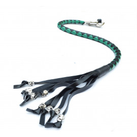 PU Leather Motorcycle Whip Get Back whip with Skull Tassles 36" GREEN / BLACK 
