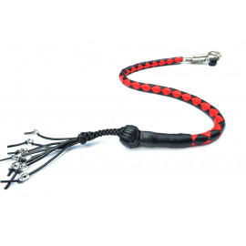 PU Leather Motorcycle Whip Get Back whip 1" Ball & Skulls 36" RED / BLACK