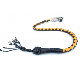 PU Leather Motorcycle Whip Get Back whip 1" Ball & Skulls 36" YELLOW / BLACK