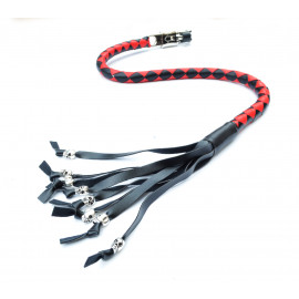 PU Leather Motorcycle Whip Get Back whip with Skull Tassles 36" RED / BLACK