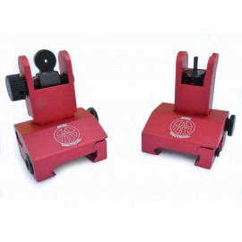 2 Piece Low Profile BUIS Front & Rear Back up Iron Metal Rifle Gun Sights - RED
