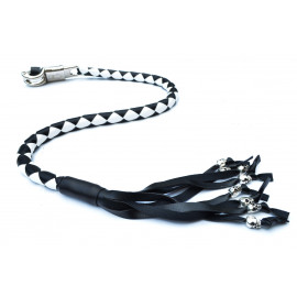 PU Leather Motorcycle Whip Get Back whip with Skull Tassles 36" WHITE / BLACK