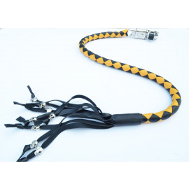 PU Leather Motorcycle Whip Get Back whip with Skull Tassles 36" YELLOW / BLACK