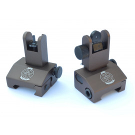 2 Piece Low Profile BUIS Front & Rear Back up Iron Metal Rifle Gun Sights - BROWN