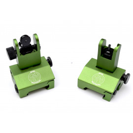 2 Piece Low Profile BUIS Front & Rear Back up Iron Metal Rifle Gun Sights - GREEN