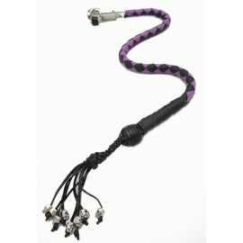 PU Leather Motorcycle Whip Get Back whip 1" Ball & Skulls 36" PURPLE BLACK